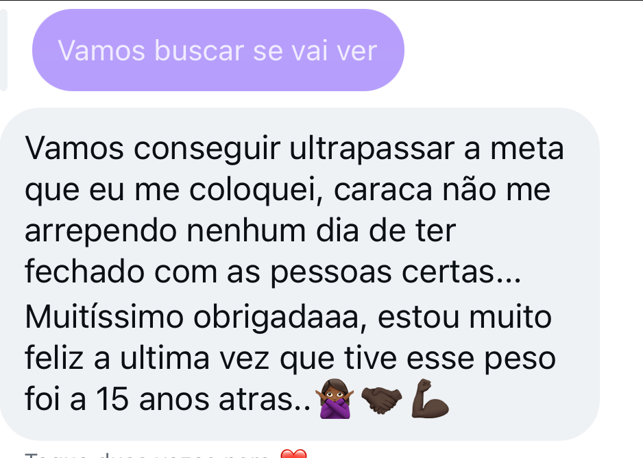Print de depoimento: peso que não via há mais de 15 anos