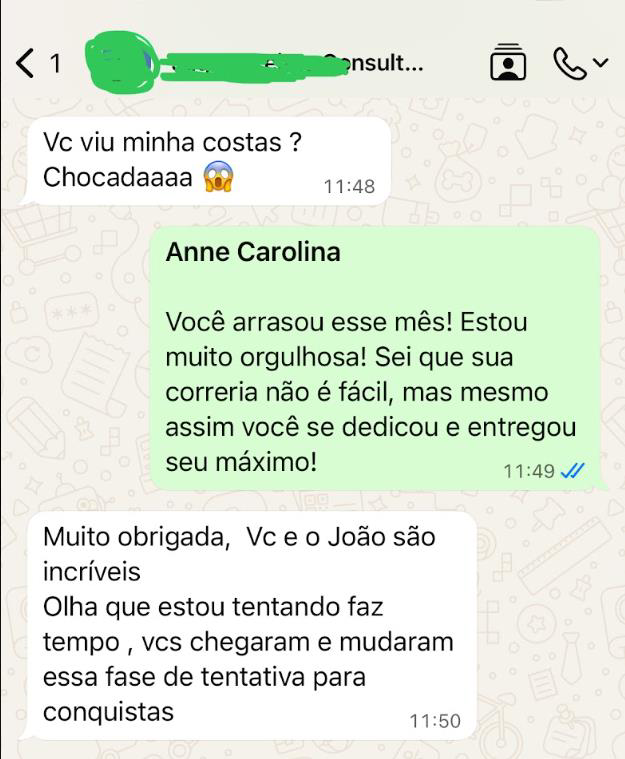 Print de depoimento sobre resultado nas costas